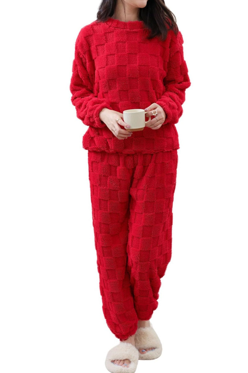 Chouyatou Women's Fluffy Pajamas Set Soft Comfy Fleece Pj Set 2 Piece Loungewear Winter Warm Sleepwear