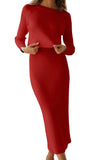 Chouyatou Women's Ribbed Sweater Sets Crop Top and Maxi Bodycon Skirt Sets 2 Piece Outfits