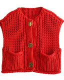 Chouyatou Women Chunky Knit Vest Button Down Sleeveless Sweater Tank Tops Going Out Outfits
