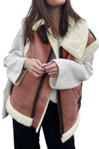 Chouyatou Women's Winter Warm Suede Sherpa Leather Vest Jacket Zip Up Sleeveless Lambwool Fur Coat with Pockets
