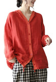 Chouyatou Women's Spring Summer Oversized Button Down Hooded Linen Shirt Jacket Top