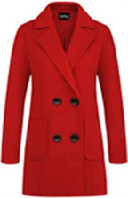 Chouyatou Women Elegant Notched Collar Double Breasted Wool Blend Over Coat