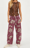 Chouyatou Women Y2k Distressed Barrel Jeans Baggy Wide Leg Jeans Floral Printed Boyfriend Patchwork Denim Pants