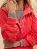 Chouyatou Women's Fashion V Neck Snap Button Long Sleeve Casual Loose Pullover Sweatshirt Activewear