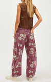 Chouyatou Women Y2k Distressed Barrel Jeans Baggy Wide Leg Jeans Floral Printed Boyfriend Patchwork Denim Pants