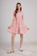 Chouyatou Womens Striped Button Down Midi Shirt Dress Casual Loose Cuffed Long Sleeve Mid Long Dresses