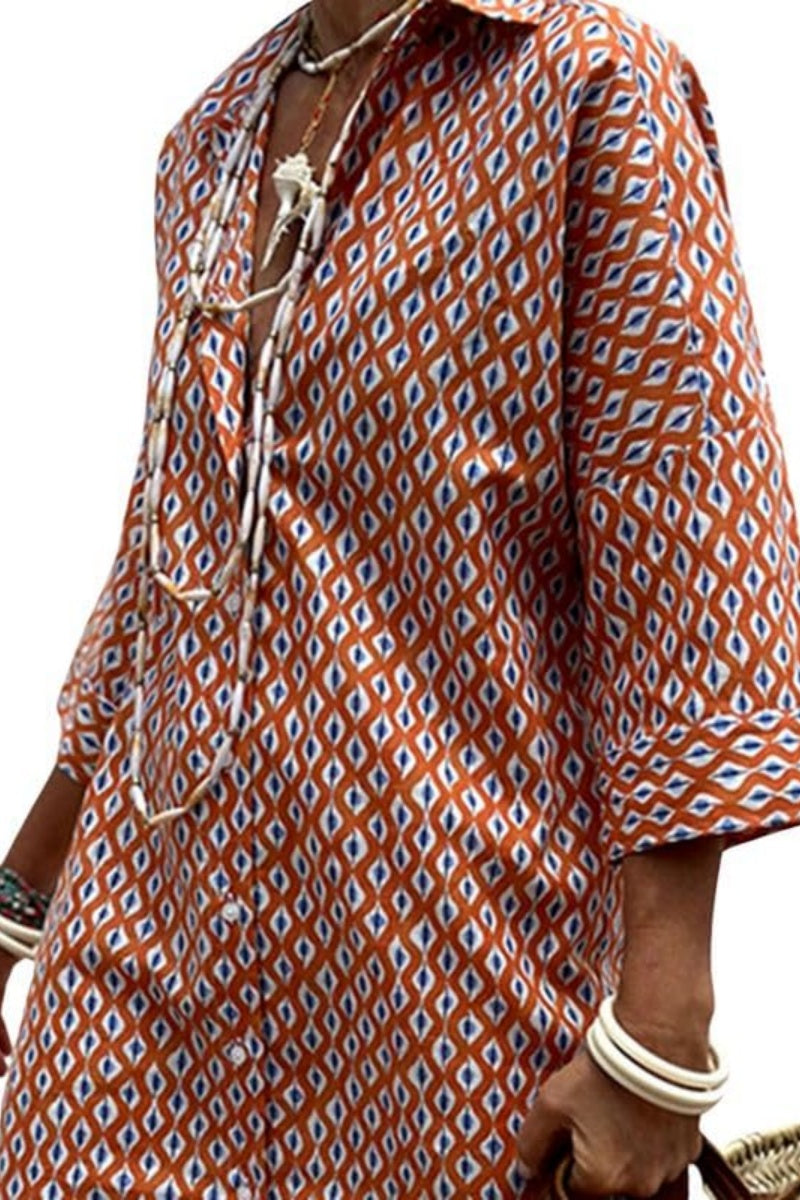 Chouyatou Womens Shirt Dress Casual Lapel 3/4 Sleeve Button Down Split Belted Vacation Maxi Dress