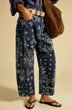 chouyatou Women Boyfriend Baggy Barrel Jeans Floral Print Denim Ankle Pants Wide Leg Mid Rise Jeans Sweatpants Y2k Patchwork