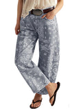 chouyatou Women Boyfriend Baggy Barrel Jeans Floral Print Denim Ankle Pants Wide Leg Mid Rise Jeans Sweatpants Y2k Patchwork