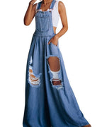 Chouyatou Women's Loose Adjustable Strap Wide Leg Denim Bib Overall Jeans Pants