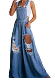 Chouyatou Women's Loose Adjustable Strap Wide Leg Denim Bib Overall Jeans Pants