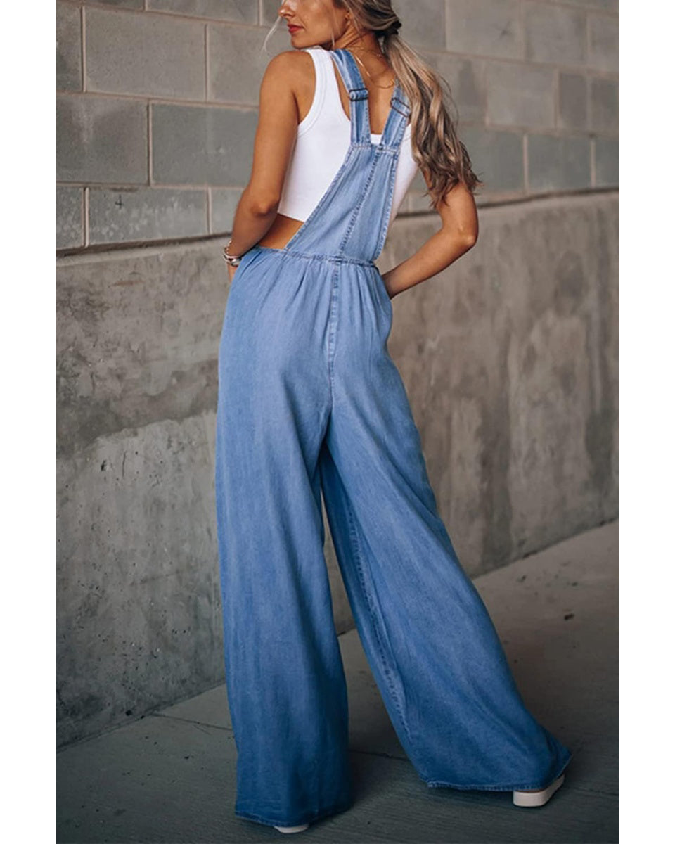 Chouyatou Women's Loose Adjustable Strap Wide Leg Denim Bib Overall Jeans Pants