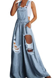 Chouyatou Women's Loose Adjustable Strap Wide Leg Denim Bib Overall Jeans Pants