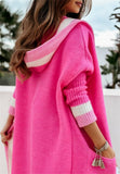 Chouyatou Women's Color Block Vertical Striped Open Front Oversized Hooded Long Cardigan Sweaters with Pockets
