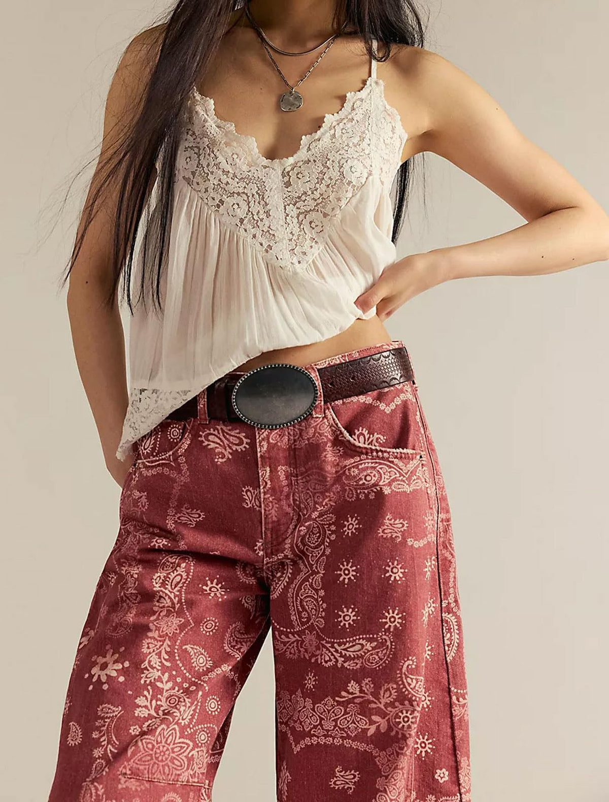 Chouyatou Women Boyfriend Baggy Barrel Jeans Floral Print Denim Ankle Pants Wide Leg Mid Rise Jeans Sweatpants Y2k Patchwork