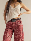 chouyatou Women Boyfriend Baggy Barrel Jeans Floral Print Denim Ankle Pants Wide Leg Mid Rise Jeans Sweatpants Y2k Patchwork