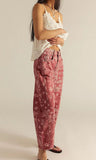 chouyatou Women Boyfriend Baggy Barrel Jeans Floral Print Denim Ankle Pants Wide Leg Mid Rise Jeans Sweatpants Y2k Patchwork