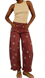 CHOUYATOU Barrel Jeans Women 2026 Floral Print Wide Leg Jeans Y2k Patchwork Baggy Boyfriend Denim Pants
