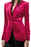Chouyatou Women 1 Button Fitted Velvet Blazer Jacket Business Suit Jacket Work Office Notched Collar