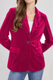 Chouyatou Women 1 Button Fitted Velvet Blazer Jacket Business Suit Jacket Work Office Notched Collar