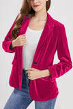 Chouyatou Women 1 Button Fitted Velvet Blazer Jacket Business Suit Jacket Work Office Notched Collar