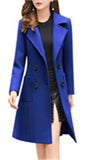Chouyatou Women Elegant Notched Collar Double Breasted Wool Blend Over Coat