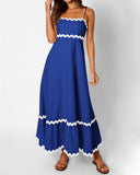 Chouyatou Women Summer Dresses 2024 Spaghetti Straps Sleeveless Smocked Rickrack Trim Boho Flowy Loose A-Line Midi Dress