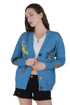 Chouyatou Women's Cable Knit Long Sleeve Open Front Cardigan Sheep V-Neck Button Down Embroidery Wool Blend Sweater Coat Outwear
