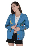 Chouyatou Women's Cable Knit Long Sleeve Open Front Cardigan Sheep V-Neck Button Down Embroidery Wool Blend Sweater Coat Outwear