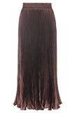 Chouyatou Women's Boho Satin Metallic Pleated Accordion Skirts Elastic High Waist Flowy A Line Shirring Maxi Long Skirt