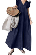 Chouyatou Womens Long Denim Dress Casual Loose Fit Ruffle Sleeveless V-Neck Jean Maxi Dresses for Women