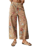 Chouyatou Women Mid Rise Cropped Wide Leg Jeans Baggy Floral Ankle Pants Denim Capris Flare Print Boho Palazzo Jeans Boyfriend