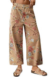 Chouyatou Women Mid Rise Cropped Wide Leg Jeans Baggy Floral Ankle Pants Denim Capris Flare Print Boho Palazzo Jeans Boyfriend