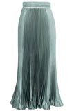Chouyatou Women's Boho Satin Metallic Pleated Accordion Skirts Elastic High Waist Flowy A Line Shirring Maxi Long Skirt