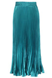 Chouyatou Women's Boho Satin Metallic Pleated Accordion Skirts Elastic High Waist Flowy A Line Shirring Maxi Long Skirt