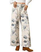 Chouyatou Women Mid Rise Cropped Wide Leg Jeans Baggy Floral Ankle Pants Denim Capris Flare Print Boho Palazzo Jeans Boyfriend