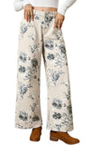 Chouyatou Women Mid Rise Cropped Wide Leg Jeans Baggy Floral Ankle Pants Denim Capris Flare Print Boho Palazzo Jeans Boyfriend