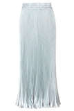 Chouyatou Women's Boho Satin Metallic Pleated Accordion Skirts Elastic High Waist Flowy A Line Shirring Maxi Long Skirt