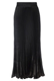 Chouyatou Women's Boho Satin Metallic Pleated Accordion Skirts Elastic High Waist Flowy A Line Shirring Maxi Long Skirt