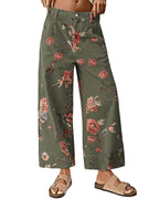 Chouyatou Women Mid Rise Cropped Wide Leg Jeans Baggy Floral Ankle Pants Denim Capris Flare Print Boho Palazzo Jeans Boyfriend