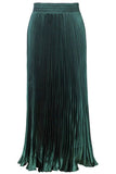 Chouyatou Women's Boho Satin Metallic Pleated Accordion Skirts Elastic High Waist Flowy A Line Shirring Maxi Long Skirt