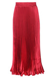 Chouyatou Women's Boho Satin Metallic Pleated Accordion Skirts Elastic High Waist Flowy A Line Shirring Maxi Long Skirt