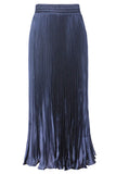 Chouyatou Women's Boho Satin Metallic Pleated Accordion Skirts Elastic High Waist Flowy A Line Shirring Maxi Long Skirt