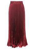 Chouyatou Women's Boho Satin Metallic Pleated Accordion Skirts Elastic High Waist Flowy A Line Shirring Maxi Long Skirt