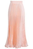 Chouyatou Women's Boho Satin Metallic Pleated Accordion Skirts Elastic High Waist Flowy A Line Shirring Maxi Long Skirt