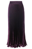 Chouyatou Women's Boho Satin Metallic Pleated Accordion Skirts Elastic High Waist Flowy A Line Shirring Maxi Long Skirt