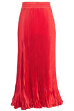 Chouyatou Women's Boho Satin Metallic Pleated Accordion Skirts Elastic High Waist Flowy A Line Shirring Maxi Long Skirt