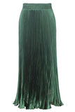 Chouyatou Women's Boho Satin Metallic Pleated Accordion Skirts Elastic High Waist Flowy A Line Shirring Maxi Long Skirt