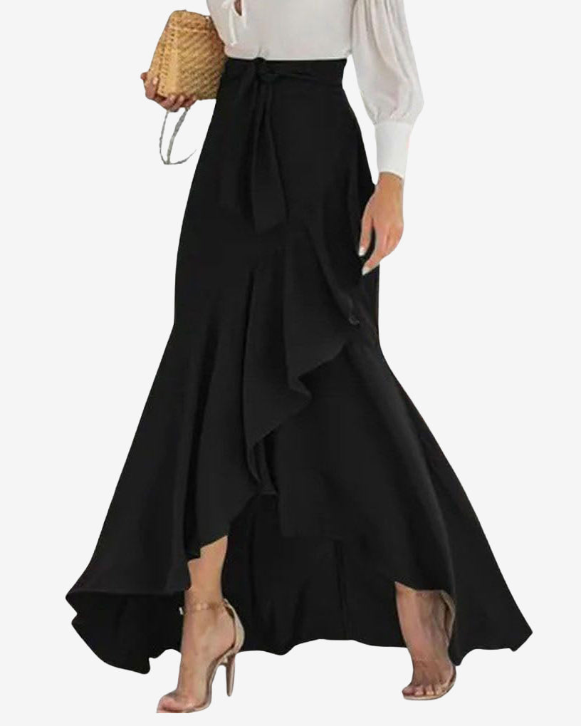 Chouyatou Women's Casual Plaid Mermaid Maxi Skirt A Line Irregular Ruffle Hem Fishtail Long Skirt