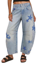 Chouyatou Y2k Barrel Jeans Women Wide Leg Jeans Baggy Distressed Printed Boyfriend Horseshoe Jeans Denim Pants